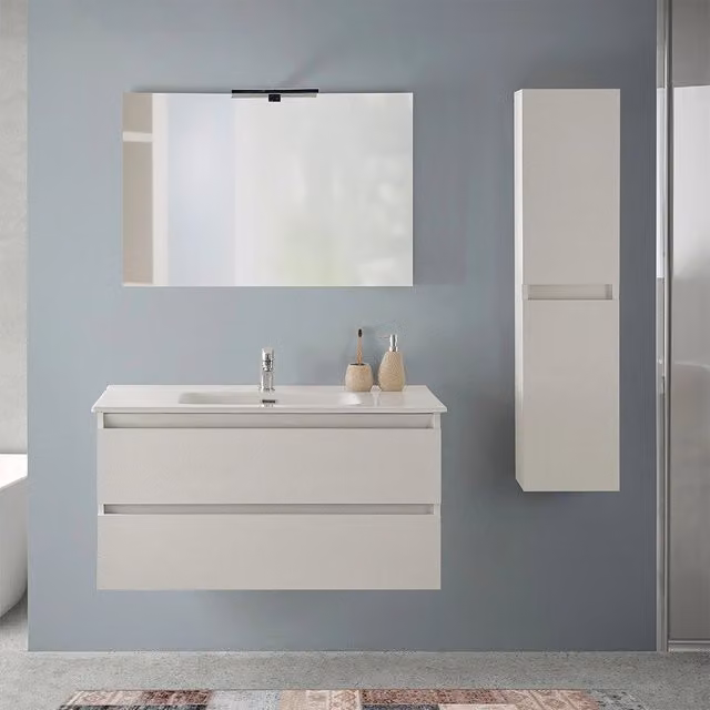 Mobile bagno sospeso INBAGNO Nadia bianco lucido con pensile e base L 100 cm