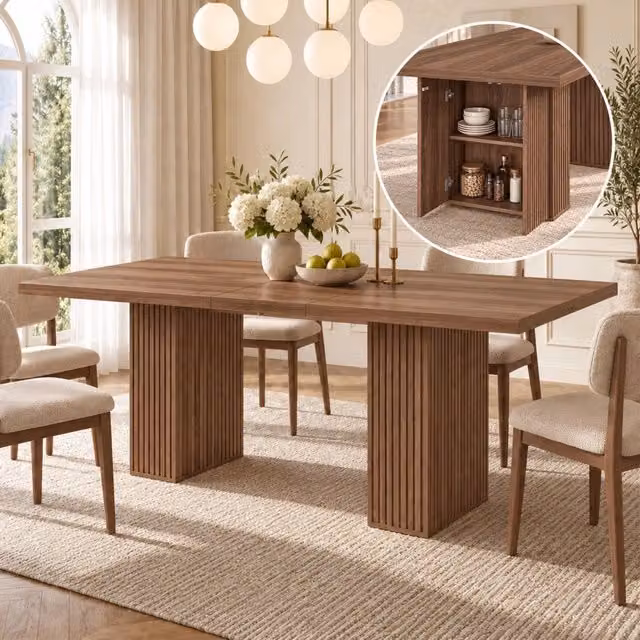 Tavolo da pranzo allungabile da 150 a 190 cm in MDF colore noce per 6 a 8 persone con 2 vani contenitori