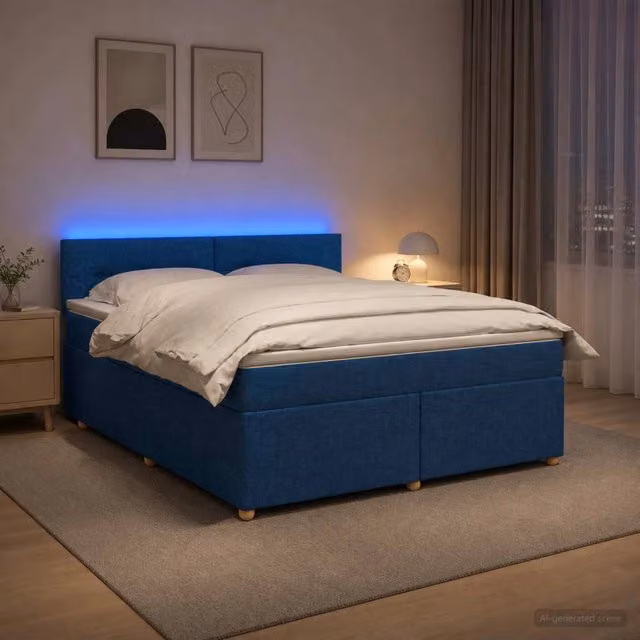 Letto box spring con materasso ibrido vidaXL Blu, L/P: 180 x 200 cm, con base contenitore e illuminazione sottostante – 1