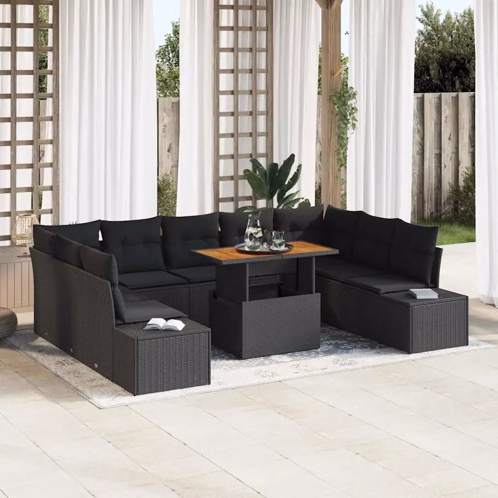 Set da pranzo da giardino vidaXL in rattan e legno di acacia nero e marrone – 1