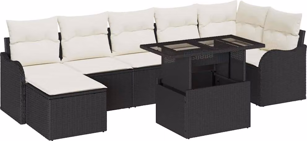 Set Divano da Giardino con cuscino 8 pcs Nero Poly Rattan
