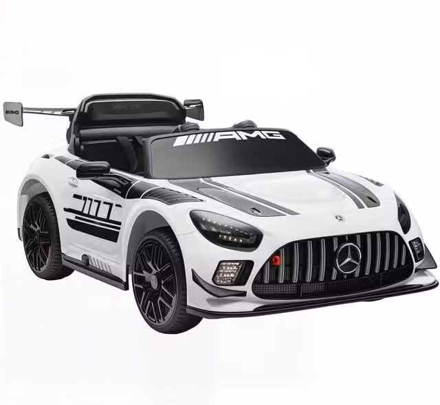 AUTO ELETTRICA BAMBINI 3-8 ANNI MERCEDES-AMG 12V CON TELECOMANDO, LUCI LED, ROTELLE DI TRASPORTO, BIANCO