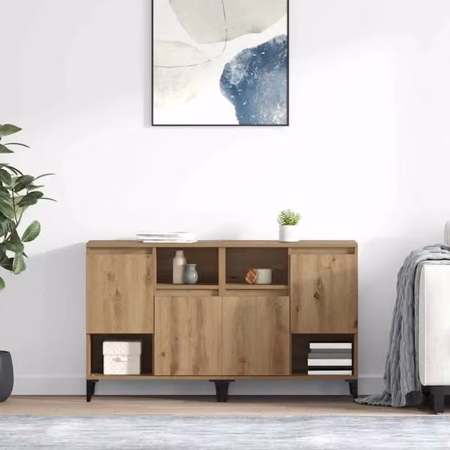 Set di 2 credenze moderne vidaXL in rovere e metallo, colore marrone e nero, L 60 cm x P 35 cm x H 70 cm