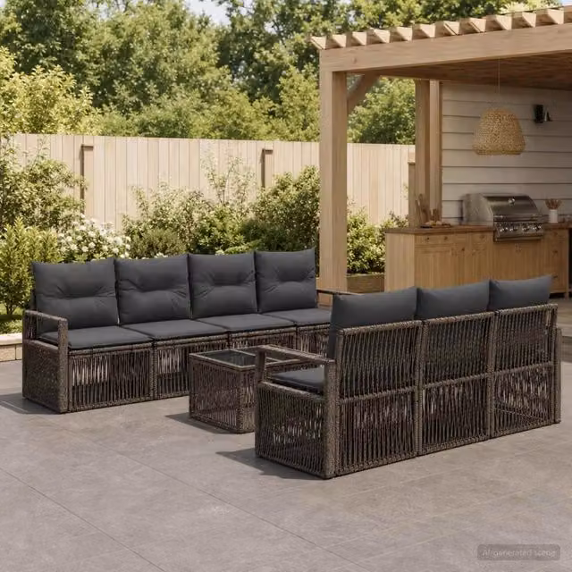 Set Divano da Giardino 8 Pezzi vidaXL Grigio in Polyrattan con Cuscini e Tavolino da Caffè