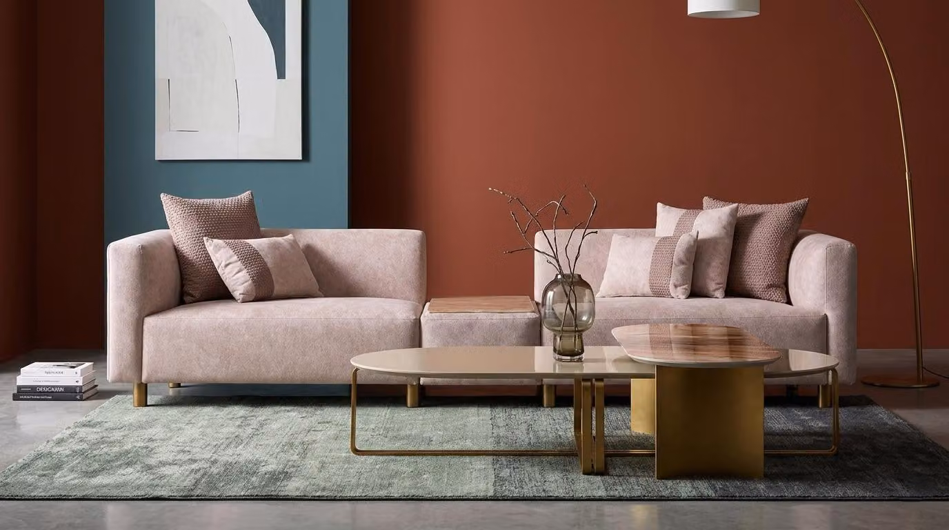 Elegante set di soggiorno divano e tavolino da caffè in stile design