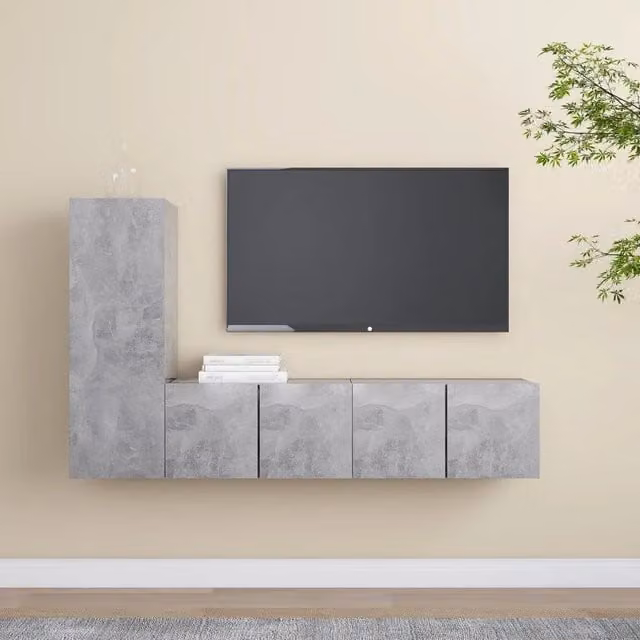 Set di mobili porta TV 3 pezzi vidaXL in legno multistrato grigio opaco per soggiorno