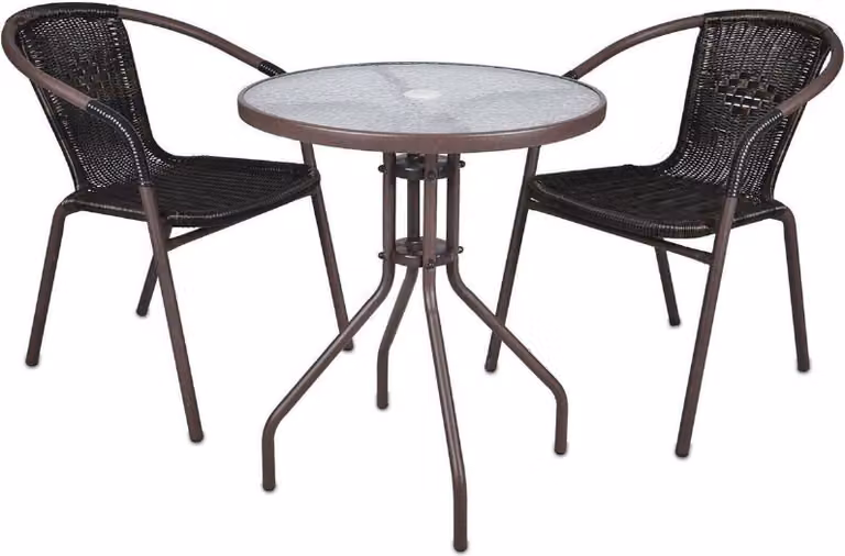 Set da bistrot 3 pezzi VCM | set da balcone | tavolo da giardino: diametro 60 cm, altezza 72 cm | sedia | set di sedute marrone | sedia da bistrot in poly rattan