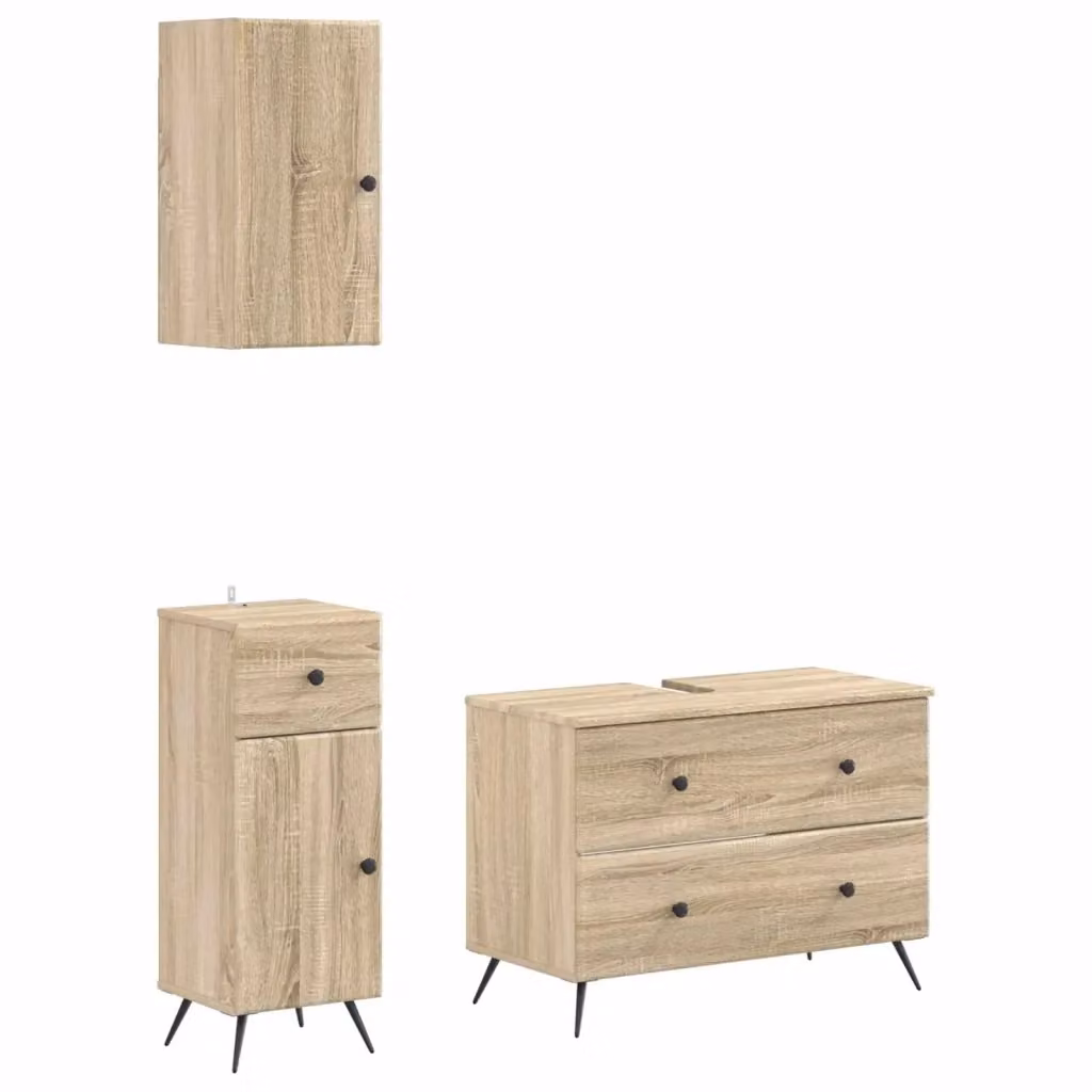 Set di mobili da bagno moderno vidaXL in legno marrone composto da base lavabo e pensili a muro L/P/H: 82,0 x 42,75 x 80,0 cm e 41,0 x 34,0 x 80,0 cm – 2