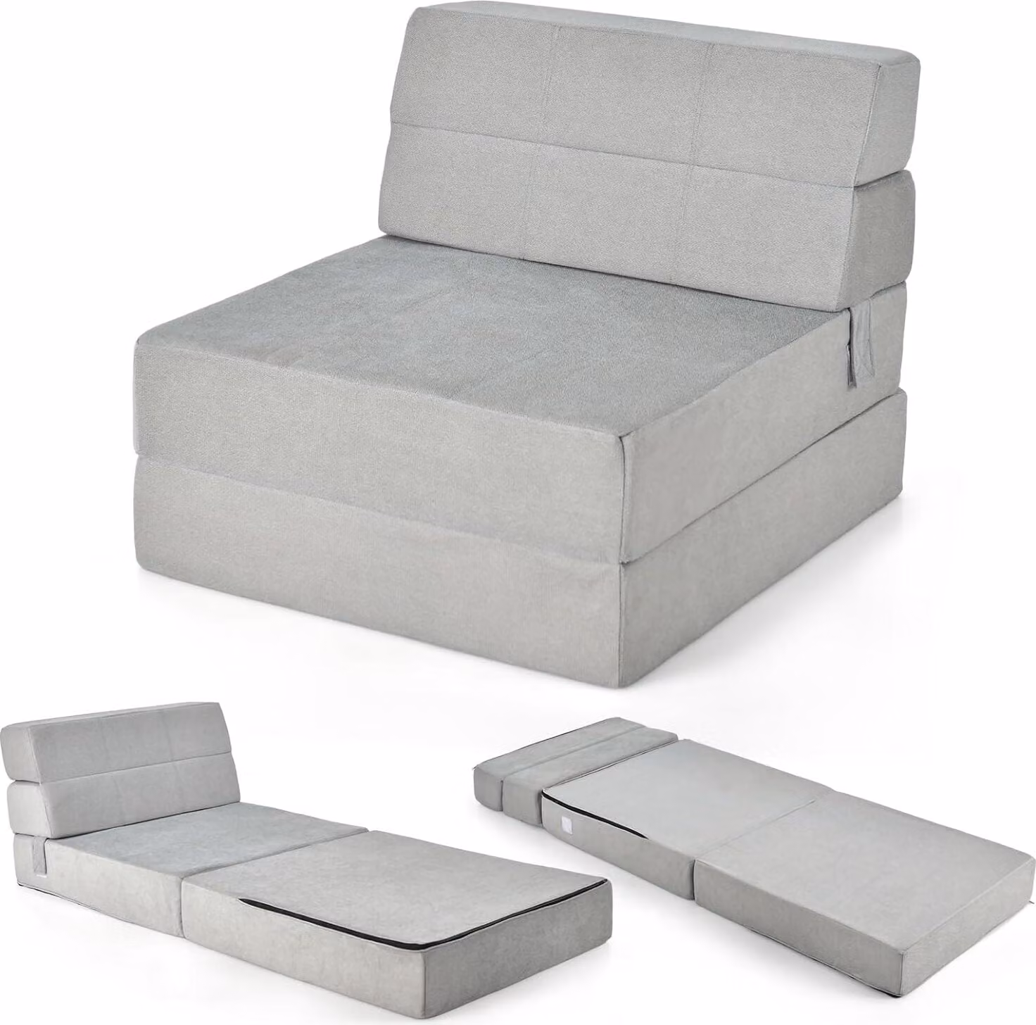 Materasso pieghevole per ospiti, materasso pieghevole in schiuma da 15 cm di spessore, materasso pieghevole 3 in 1 con funzione letto, materasso da viaggio con rivestimento lavabile, poltrona letto per campeggio e viaggi, 190x71x15 cm (grigio)