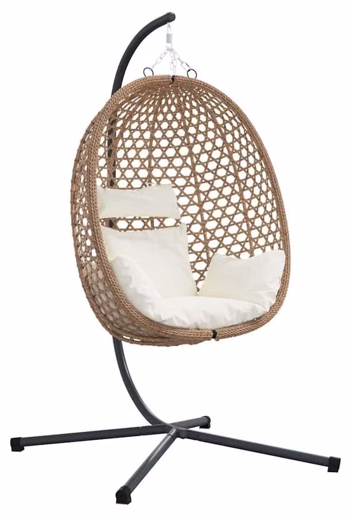 Sedia a dondolo color crema chiaro, con struttura standard - Materiale: polyrotan - Dimensioni: 104x100x191 cm