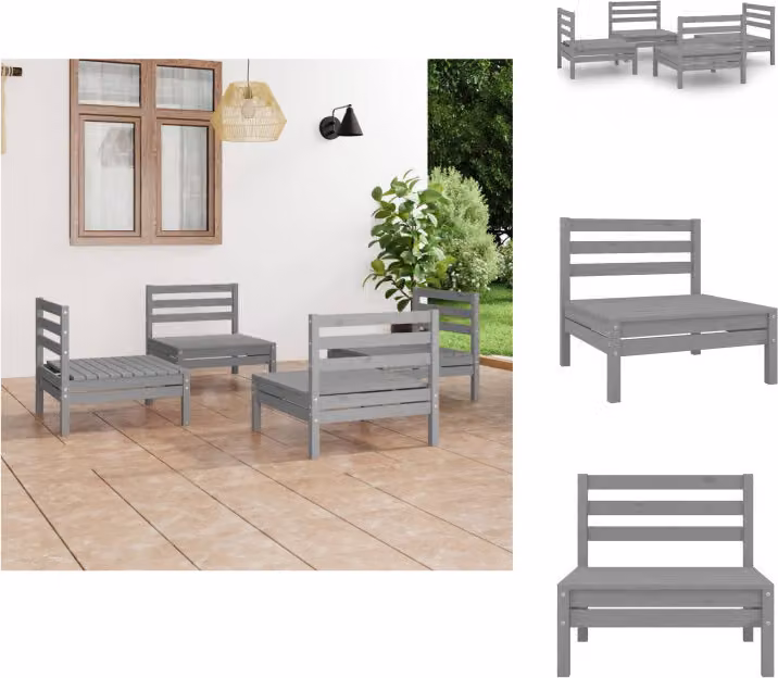 vidaXL set salotto da giardino 4 pezzi in legno di pino massiccio grigio - Set di mobili da giardino