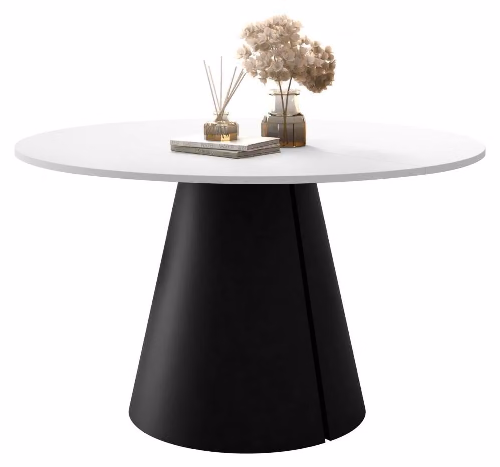 MIRJAN24 Tavolo Calma 120, tavolo da pranzo, gambe in acciaio (colore: nero / bianco artico)