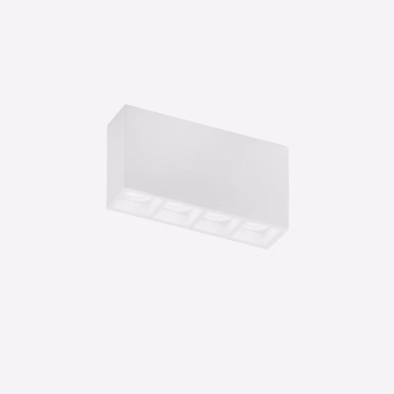 Pannello luminoso modulare HAPIS, realizzato in gesso bianco lisciabile, dimensioni 21x55x11 cm.