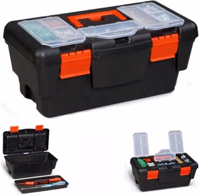 Cassetta porta attrezzi e utensili Trade Shop in plastica con 10 scomparti, nero e rosso, L 50,5 cm x P 30 cm x H 22 cm