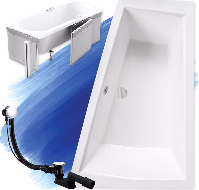 Vasca da bagno angolare 170x125 destra con rivestimento in polistirolo, scarico e piedini GRATUITI | set completo 4in1 vasca originale in acrilico sifone | BADLAND INTIMA