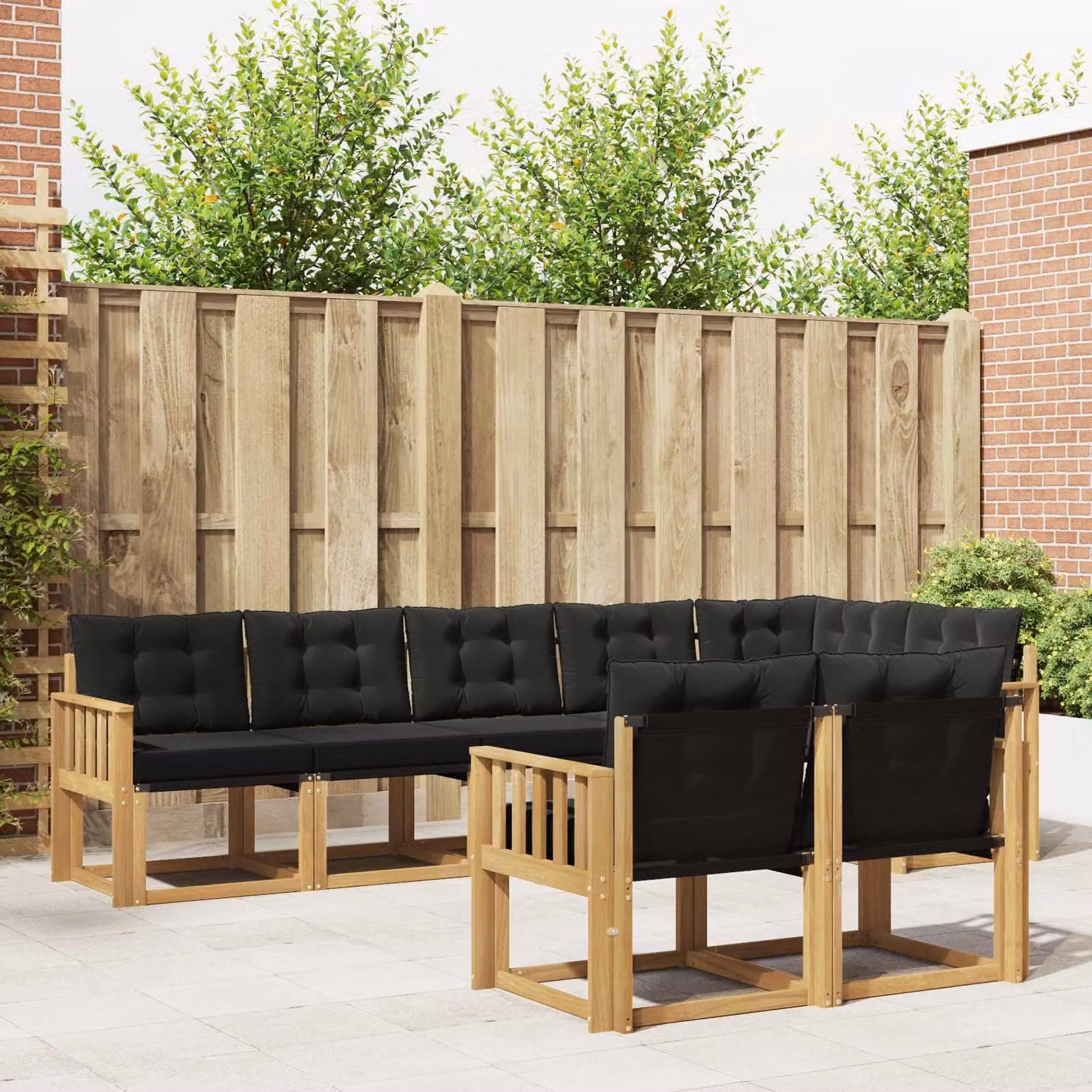 Set di divani da esterno vidaXL 8 pz in legno di acacia con cuscini Bianco e Nero