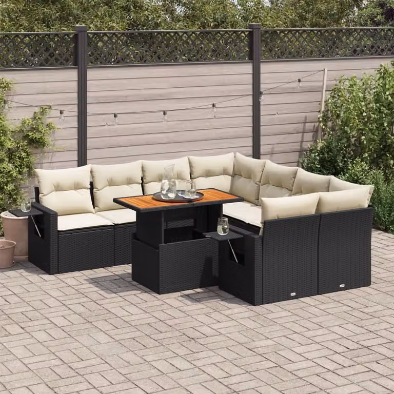 Maison Exclusive - Set Divani da Giardino 9 pz con Cuscini Nero in Polyrattan