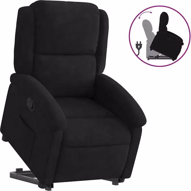 Poltrona | Sedia Relax Alzapersona Reclinabile Nera in Velluto