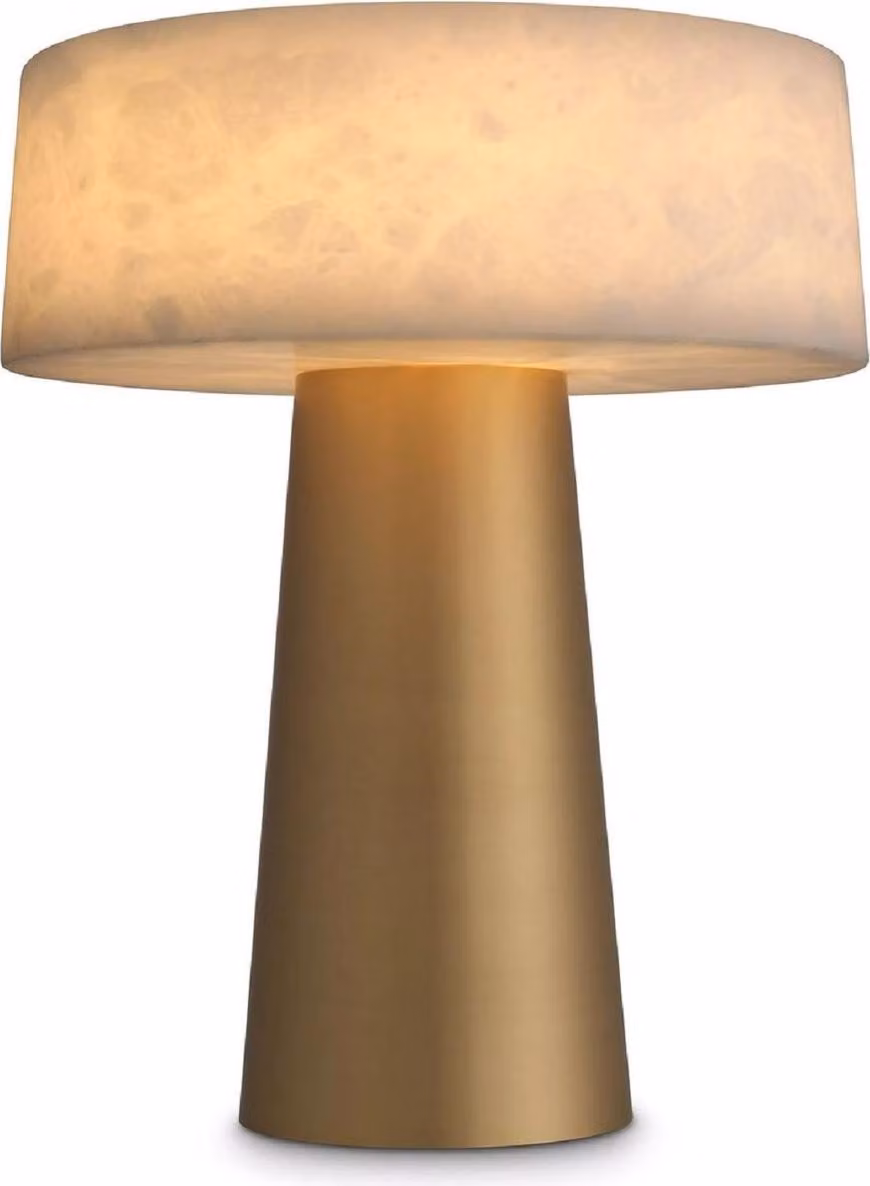 Casa Padrino lampada da tavolo in ottone antico / alabastro Ø 33 x H. 43 cm - Lampada da scrittura rotonda in metallo con paralumi in alabastro - Collezione Luxury