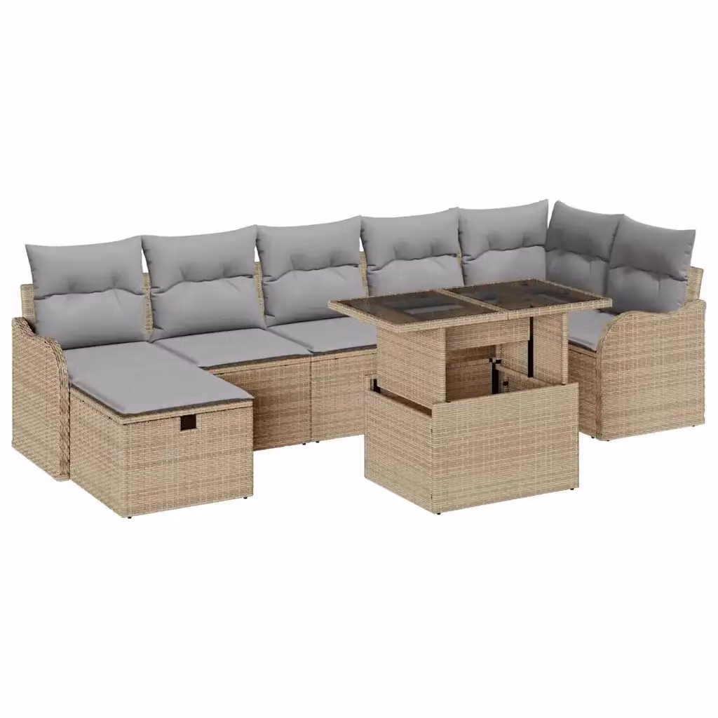 Set Divano da Giardino vidaXL a Forma di L in Polyrattan Beige con 8 Pezzi e Cuscini Imbottiti – 2