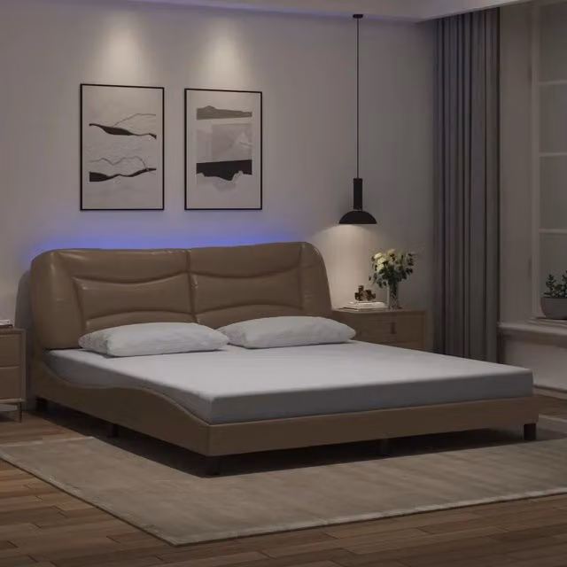 Giroletto con LED e porta di ricarica USB Hvar vidaXL, colore Cappuccino, L: 180 cm, P: 200 cm, H: 185 cm