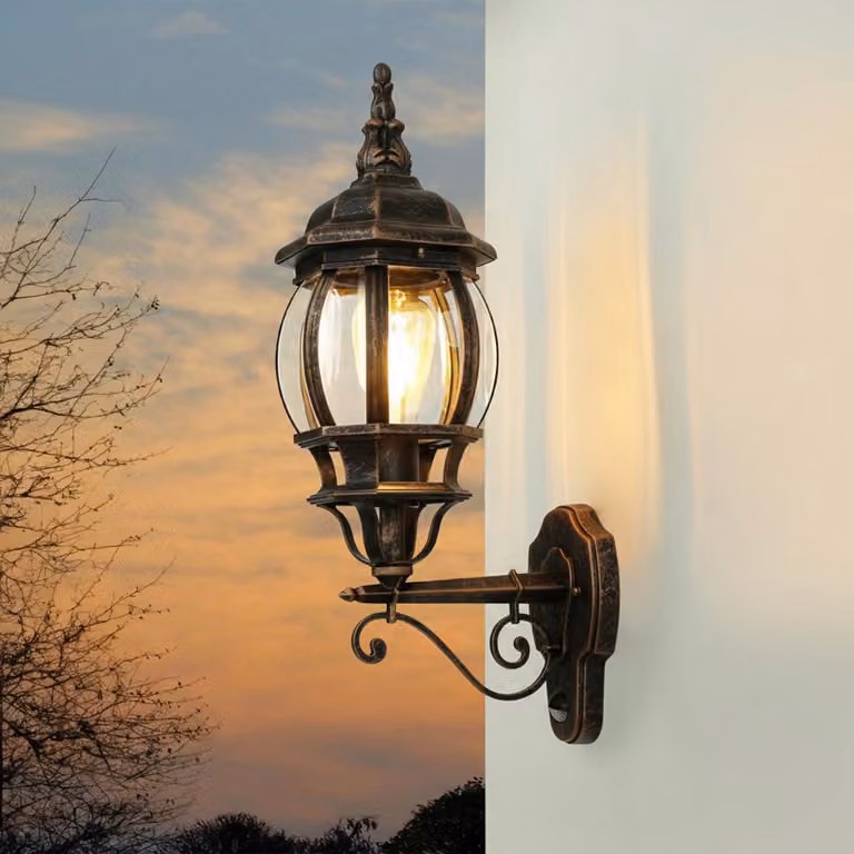 Lampada da parete esterna con sensore di movimento, 54 cm, finitura in ottone anticato, attacco E27, grado di protezione IP23