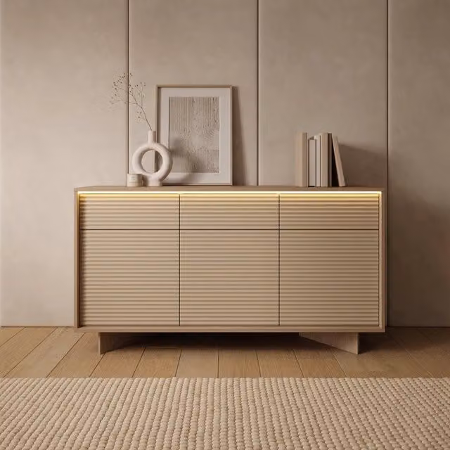 Madia Hatareta, Credenza 3 Cassetti, 154x40x84h cm Marrone Rovere