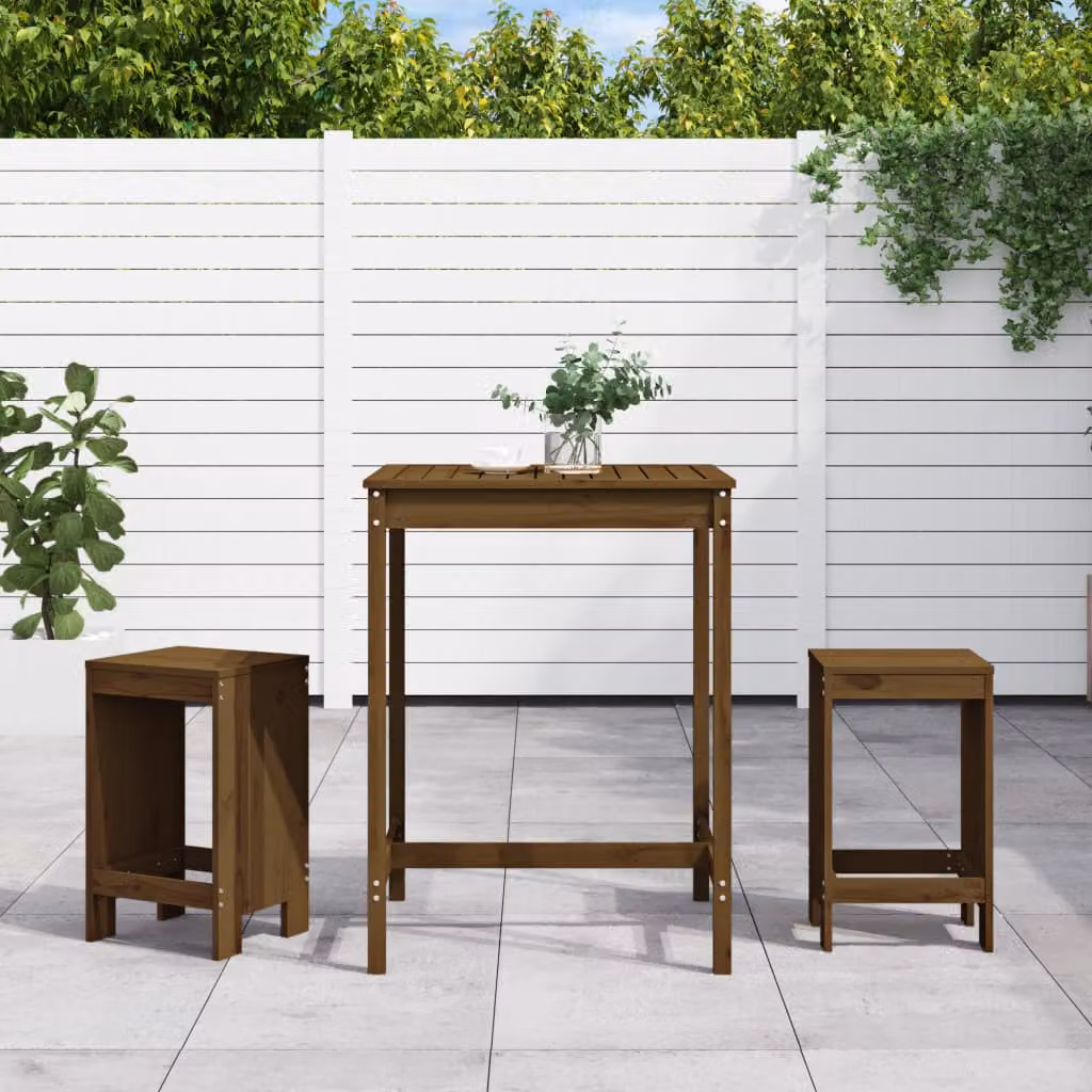 Set Bar da Giardino vidaXL in Legno di Pino Marrone Rustico, 3 Pezzi