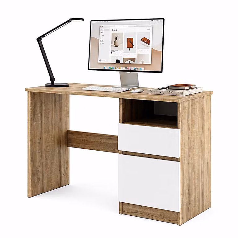 Scrivania compatta 100x50 cm | Scrivania moderna per computer e ufficio | Scrivania per PC per l'home office e la camera dei ragazzi | Ampia scelta di colori, rovere Wotan/bianco
