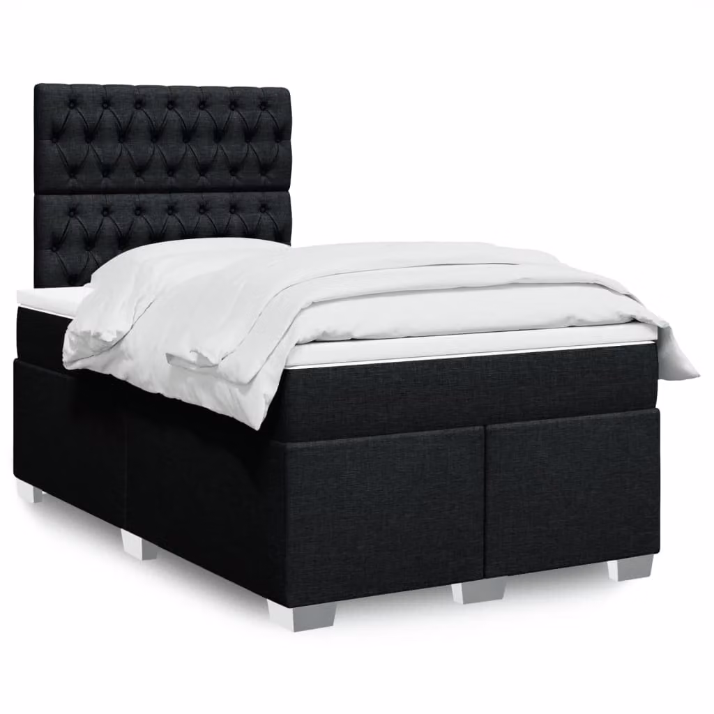 vidaXL Giroletto a Molle con Materasso in Tessuto Nero e Bianco L/P: 120 x 200 cm