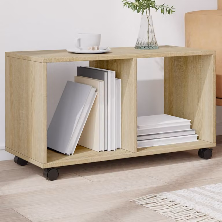 Mobiletto con ruote vidaXL in rovere sonoma, L 72 cm x P 33 cm x H 42,5 cm