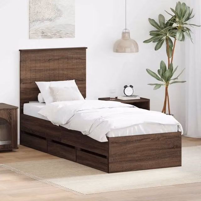 Struttura letto con cassetto vidaXL in legno marrone 75 x 190 cm
