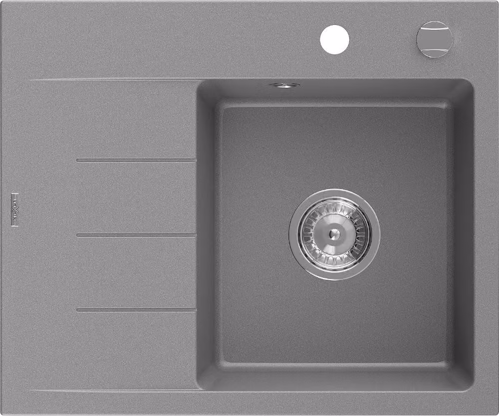 Mexen Ben lavello in granito a 1 vasca con gocciolatoio, destro 600 x 500 mm, grigio, sifone cromato - 6523605000-71