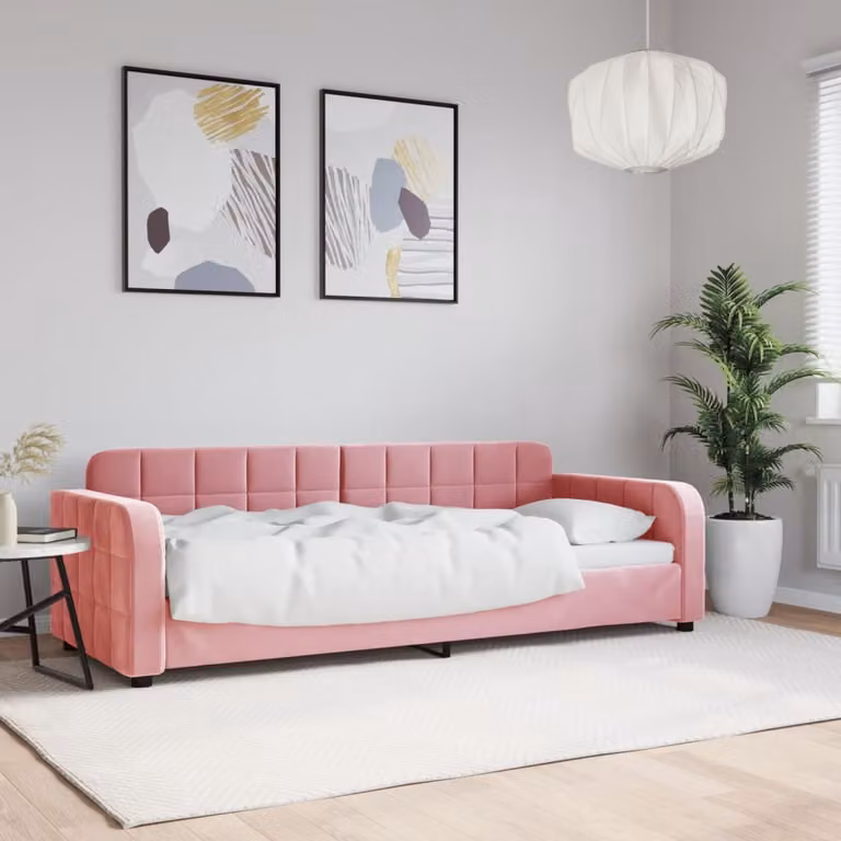 Letto da giorno vidaXL in velluto rosa, L/P/H: 200 x 80 x 71 cm