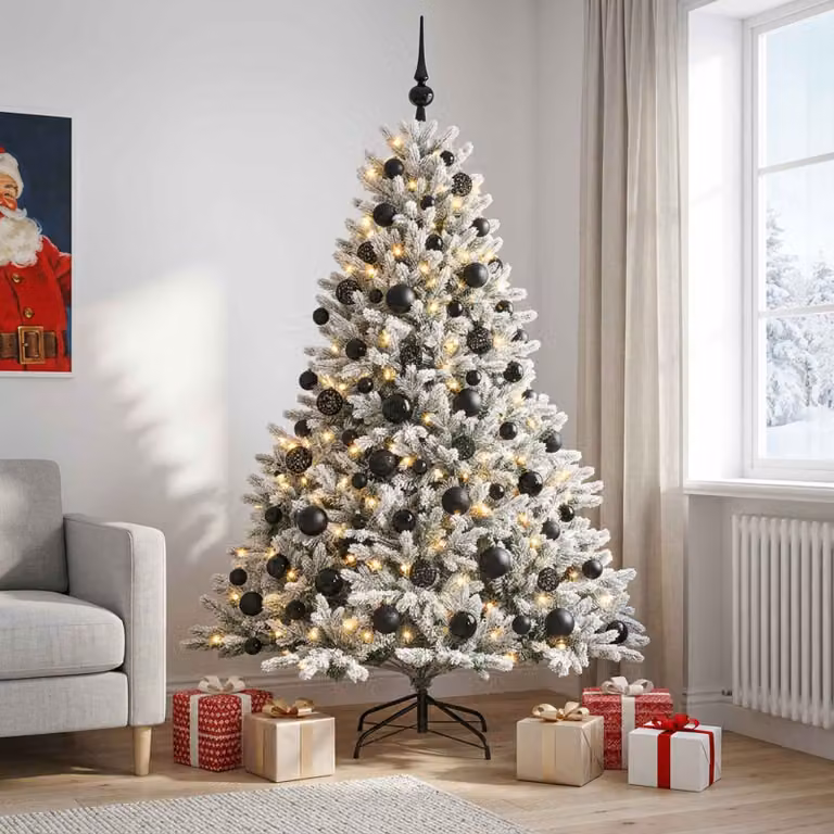 Albero di Natale artificiale vidaXL verde con palline bianche e 300 LED luce bianca calda, Altezza: 210 cm