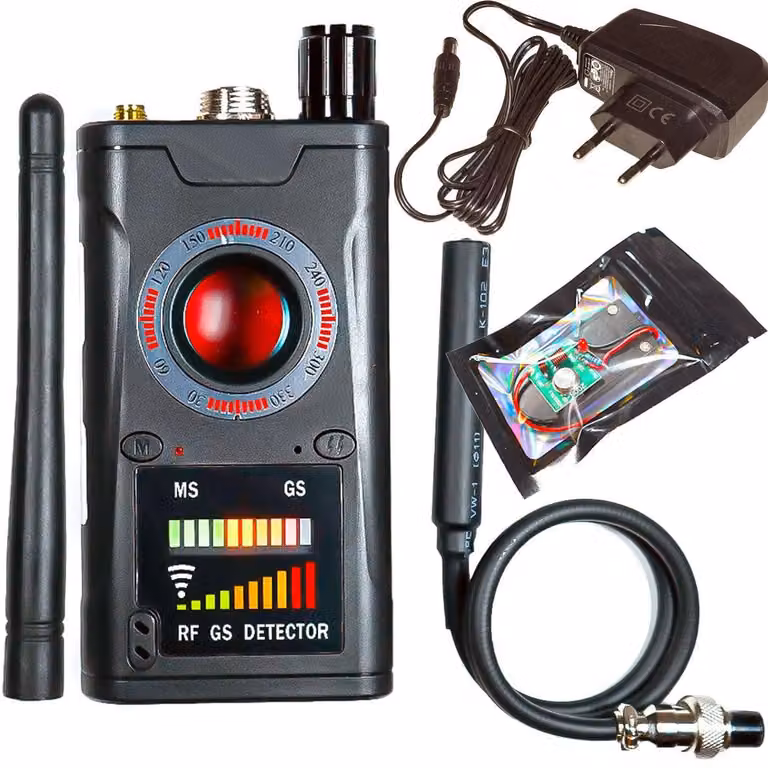 (K18Special)Rilevatore scanner di microspie gsm via radio gps auto magnetici telecamere spia via radio wifi SD card kit completo di valigia caricabatterie e microspia allenamento, manuale in italiano (K18Special)