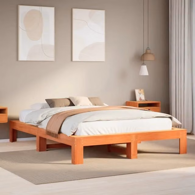 Letto senza Materasso-Struttura Letto Marrone Cera 140x190 cm in Legno di Pino 548657