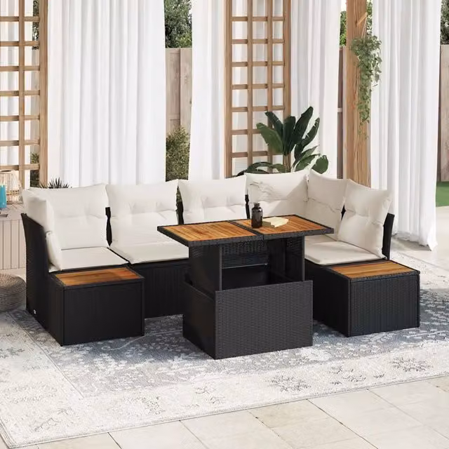 Set Divano da Giardino Moderno vidaXL in Polyrattan Nero con Cuscini e Struttura in Acciaio – 1