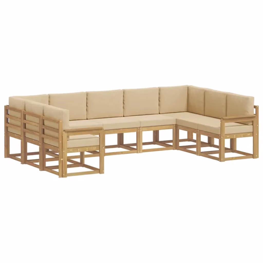 Set di divani da esterno a L vidaXL in legno di acacia con cuscini Bianco e Beige – 2