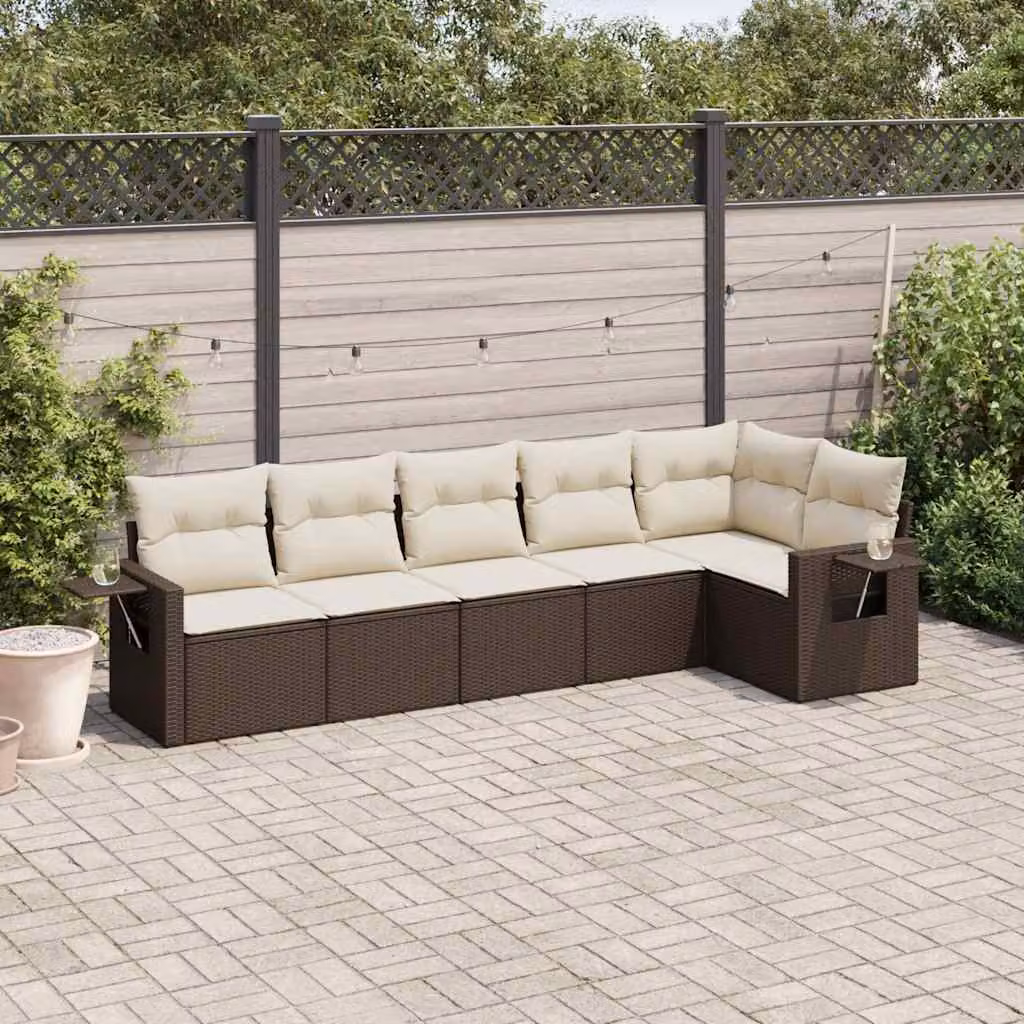 vidaXL Set Divano da Giardino a L 6 pz in Polyrattan Marrone con Cuscini Imbottiti e Rivestimenti Rimovibili – 1