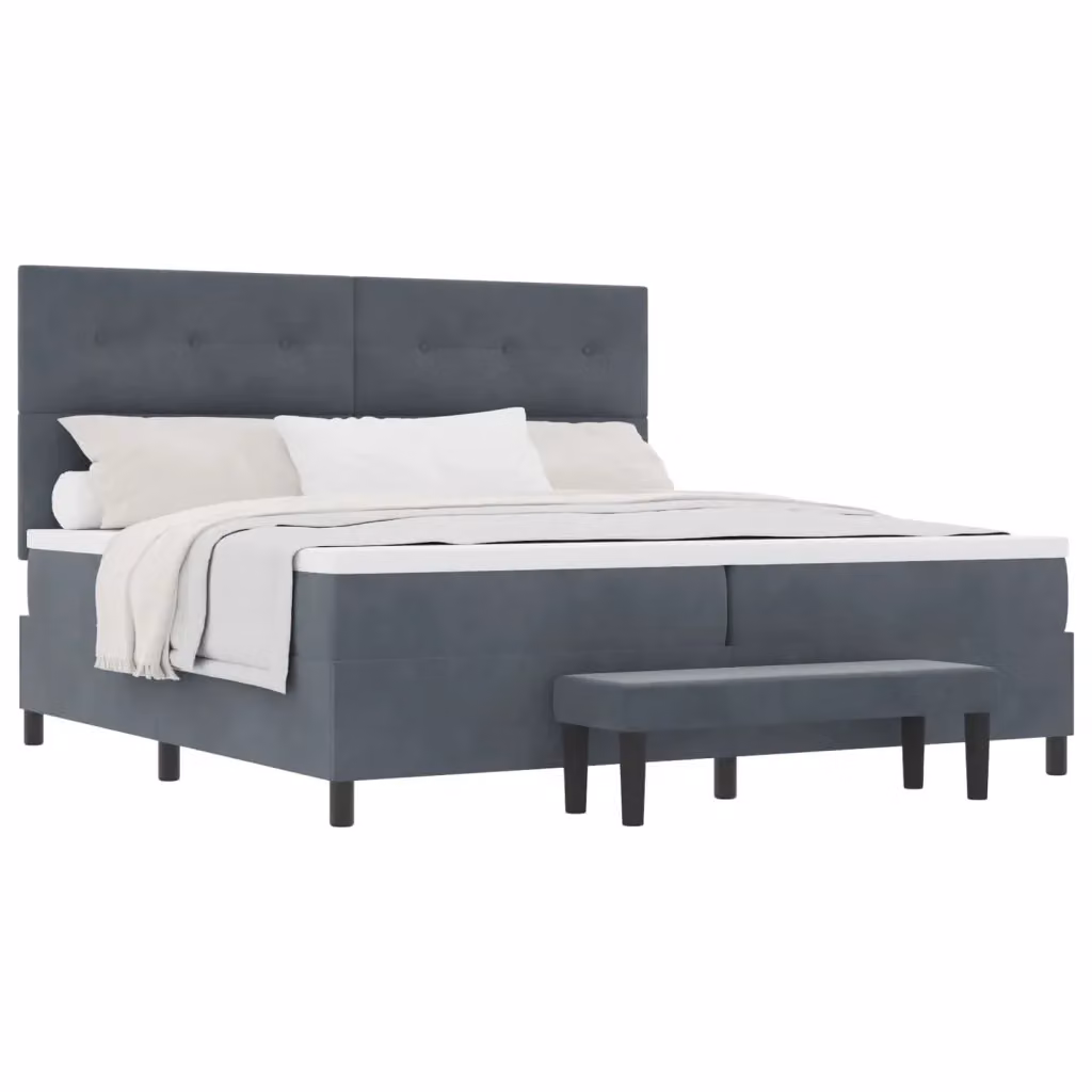 Letto matrimoniale moderno vidaXL con testiera in velluto grigio, L 200 cm x P 200 cm x H 128 cm – 2