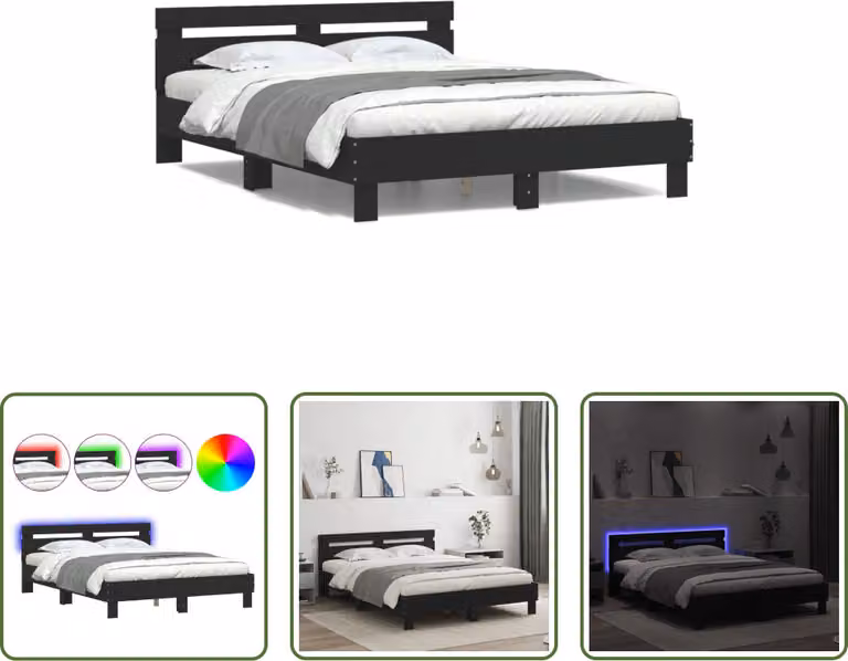 The Living Store Giroletto con testiera illuminazione LED nero 150x200 cm