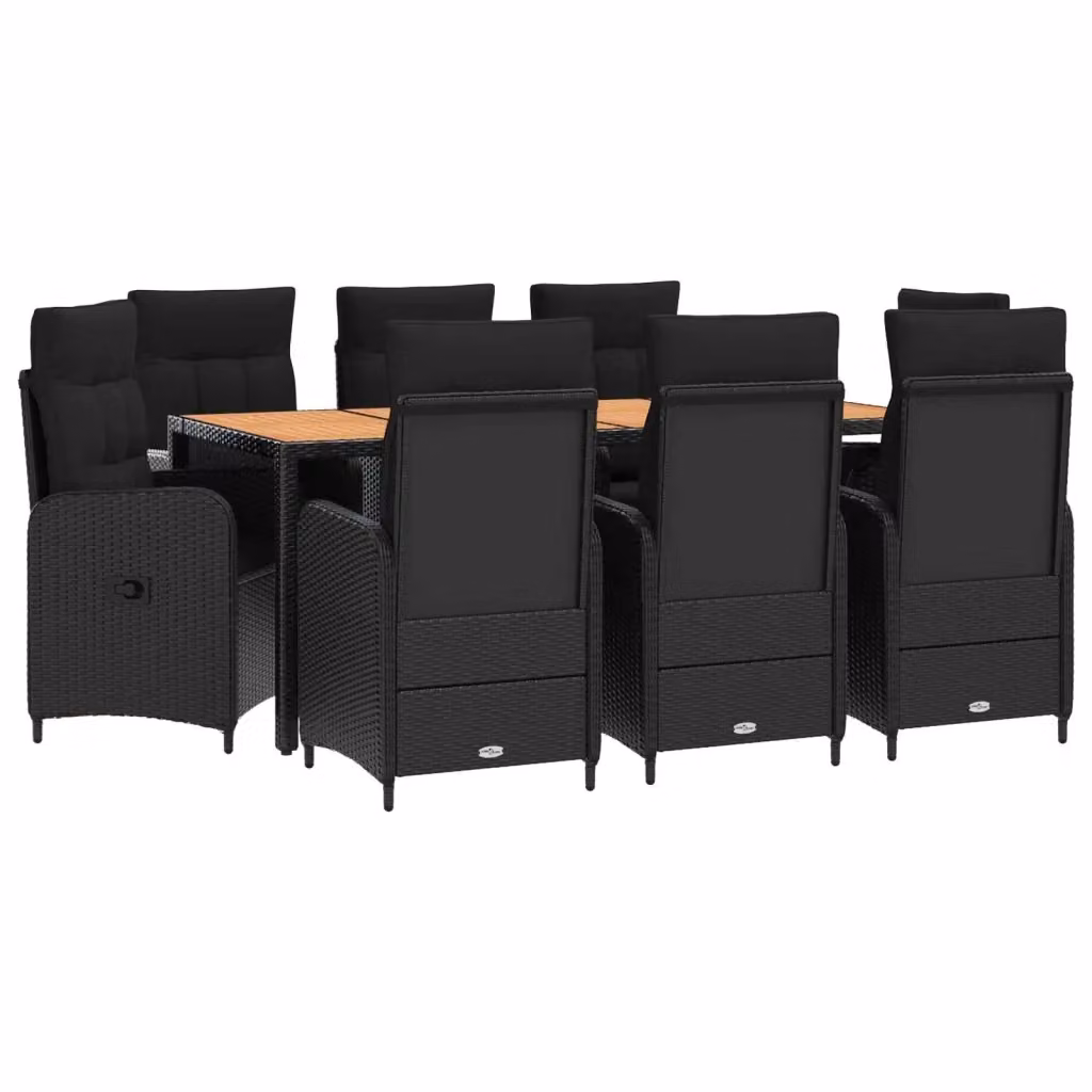 Set da pranzo per esterni vidaXL in polyrattan e legno di acacia nero, 9 pezzi – 2