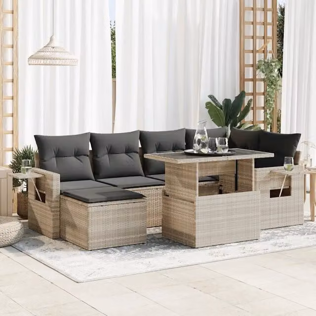 Set Divani da Giardino 7pz con Cuscini Grigio Chiaro Polyrattan 3326513