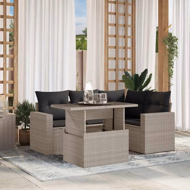 Set Divano da Giardino a L vidaXL 5 Pezzi con Tavolino in Vetro e Cuscini Antracite