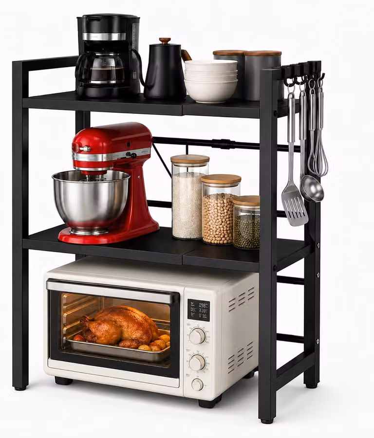 Solidchoice - Portaoggetti regolabile per microonde con 6 ganci, ideale per la cucina