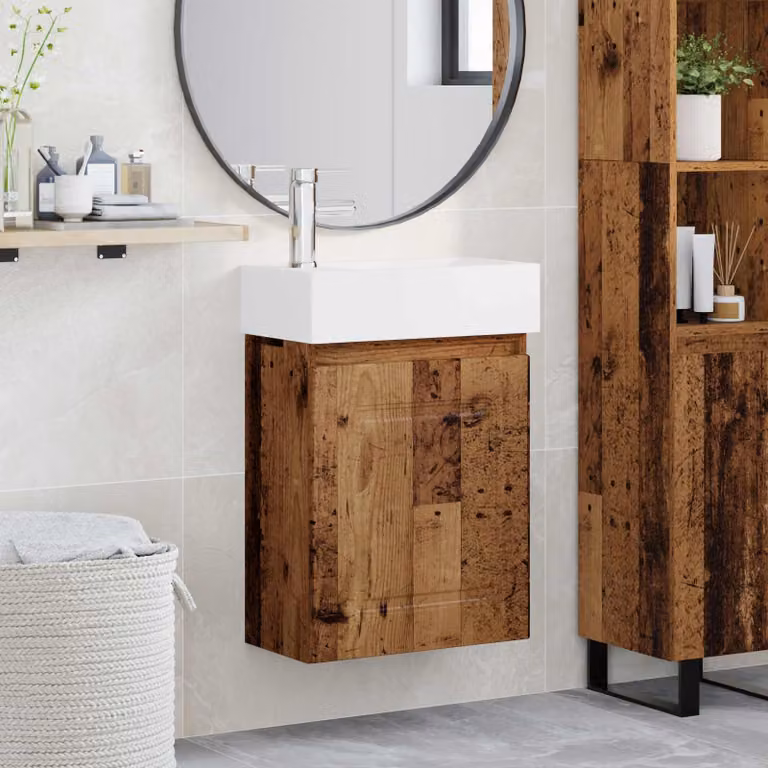 Mobile bagno vidaXL con rubinetto in legno antico, L/P/H: 45,5 x 22,5 x 84 cm