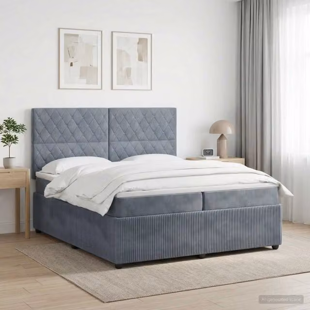Letto box spring con materasso ibrido vidaXL in tessuto grigio e bianco L/P/H: 200 x 200 x 140,5 cm