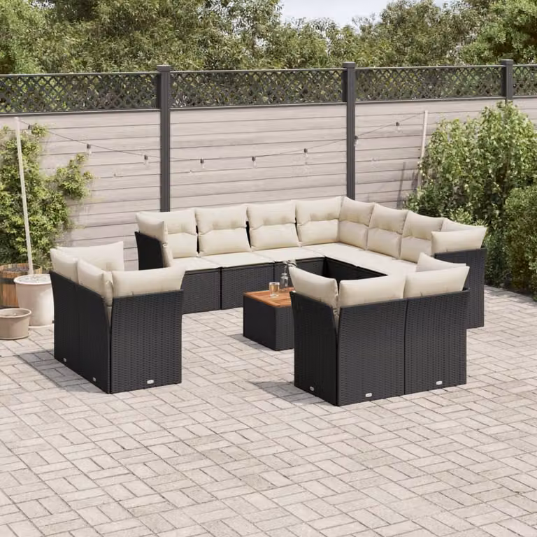 vidaXL Set Divani da Giardino a L con Tavolino e Cuscini, Polyrattan e Acciaio, Nero