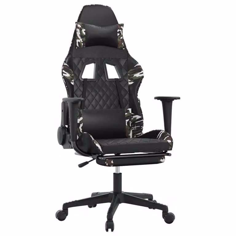 Sedia Gaming Massaggio Poggiapiedi Nero e Mimetico Pelle finta
